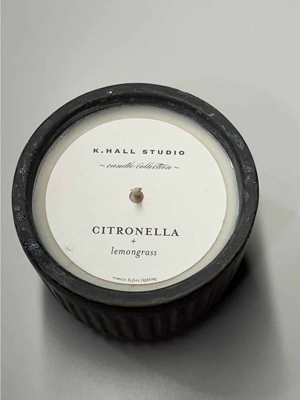 K. Hall Studio Grooved Cement Citronella Outdoor Candle